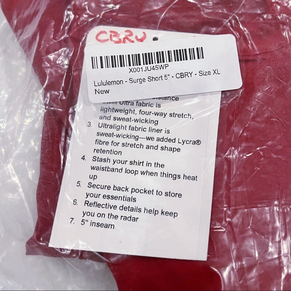 LULULEMON MEN’S SURGE SHORT 5" IN CRANBERRY SIZE XL - BNWT - Picture 8 of 8